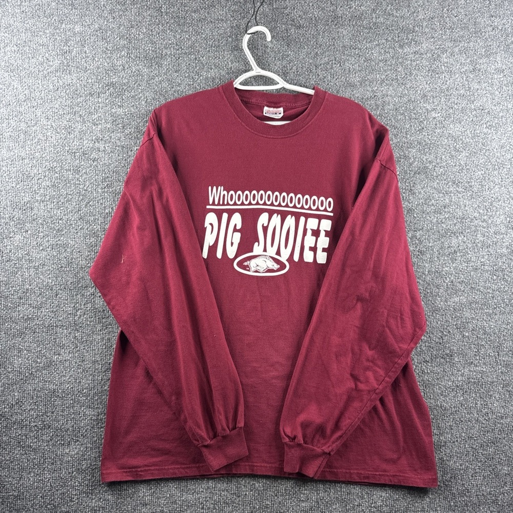 VINTAGE Arkansas Razorbacks Shirt Men XL Red Woo Pig Sooie Football College NCAA